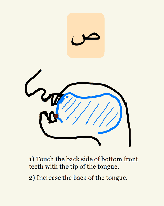 Pronunciation diagram for the Arabic letter saad